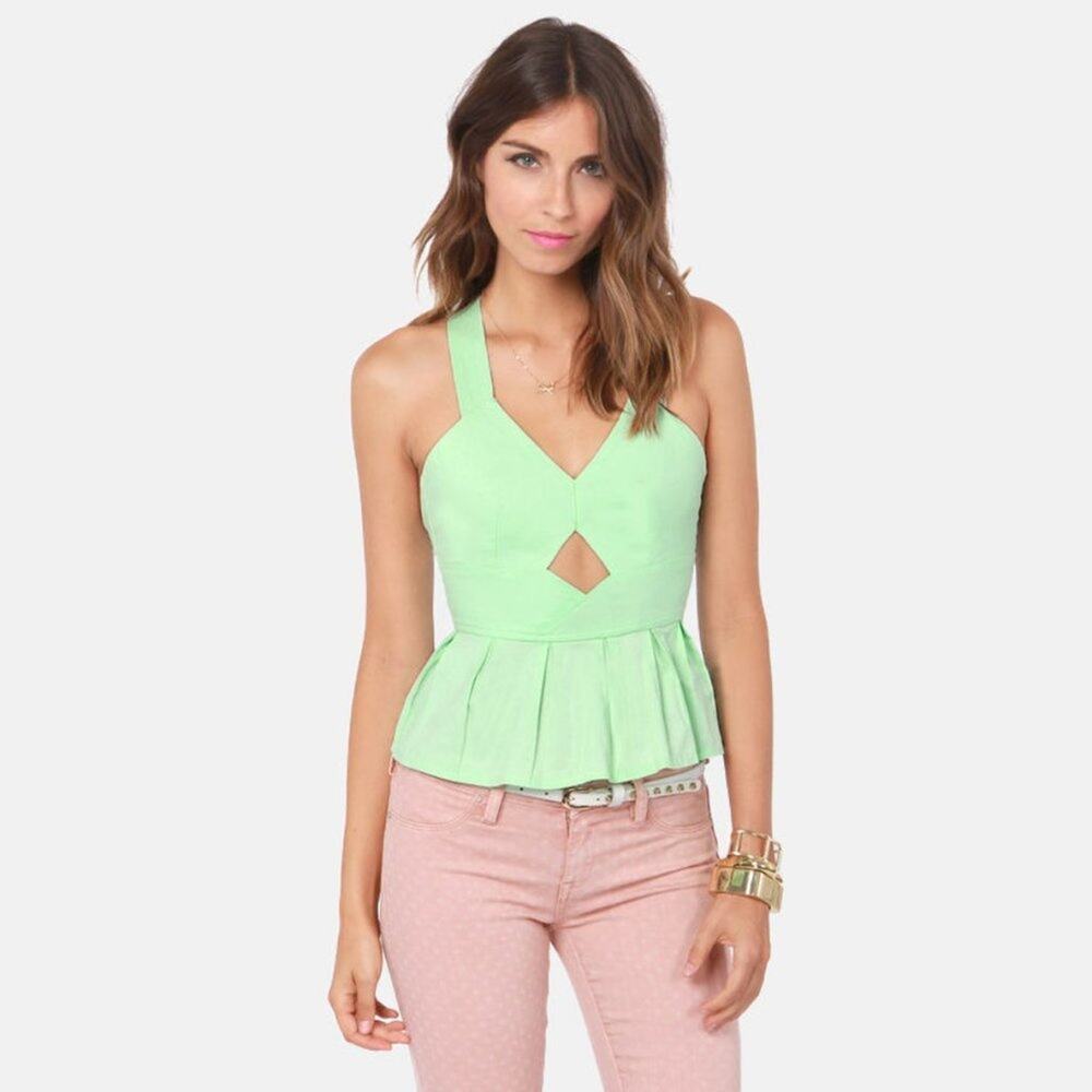 Reverse for Lulus Mint Green Cutout Bow Peplum Sleeveless Top Womens L